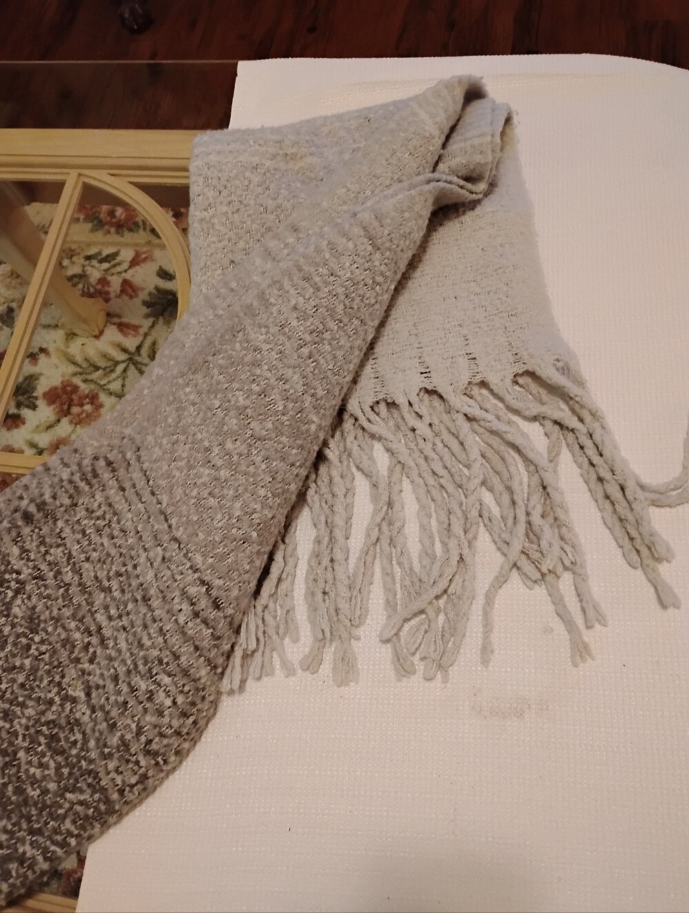 Cozy Neutral Fringe Scarf- Light Gray